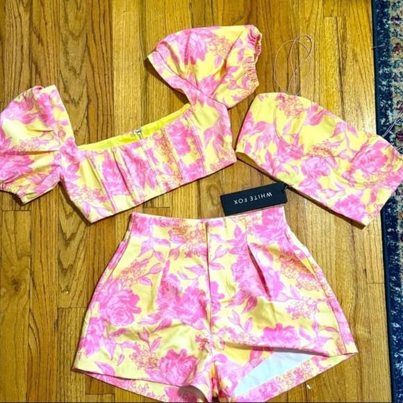 White Fox Boutique Other - White Fox Boutique Pink and Yellow Floral 3-Piece Crop Top Set